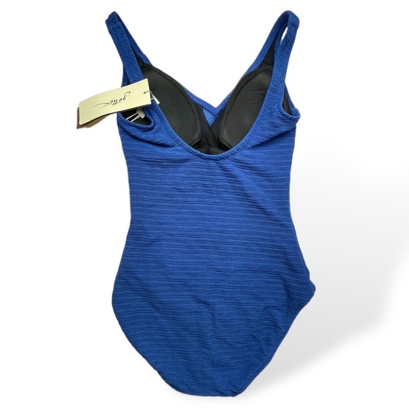 Profile by Gottex Essentials Cosmos Blue Textured Surplice High Back One-piece - Picture 6 of 8